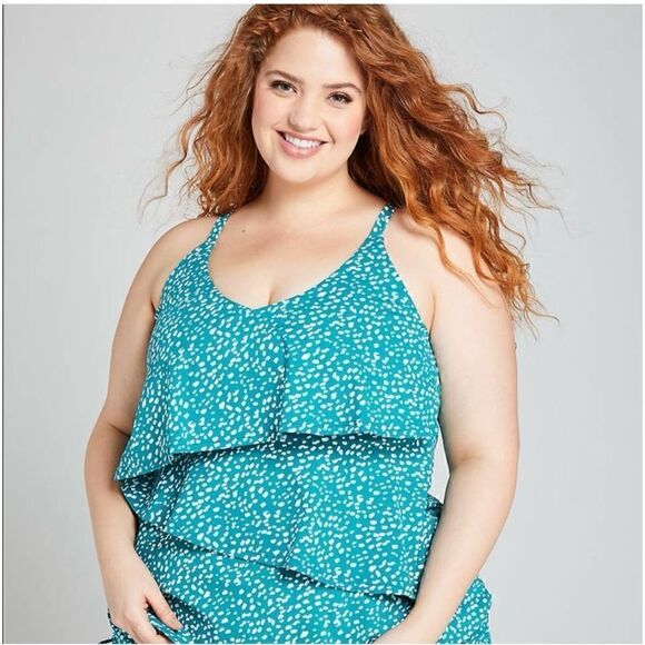 Cacique Other - Lane Bryant Cacique Women’s Plus Size Two Piece Tankini Brief Teal with White Do